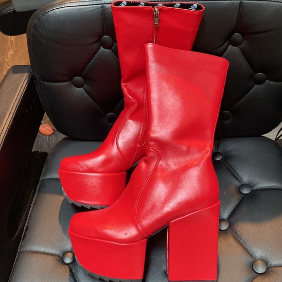 Dolls Kill Red Magnolia Platform Boots - Picture 3 of 5